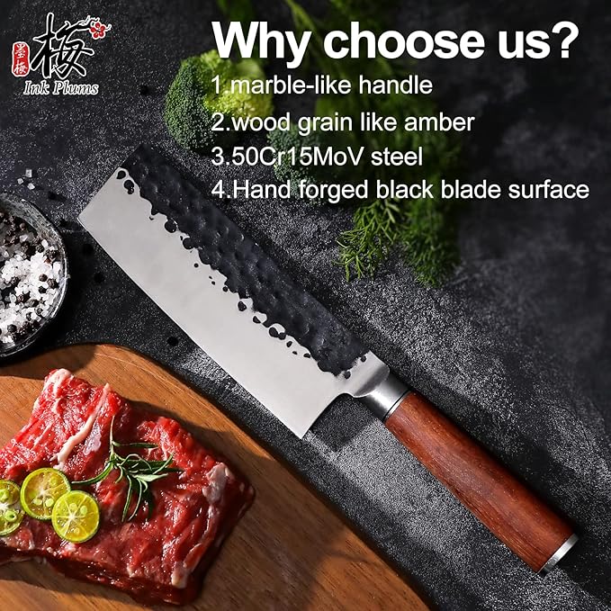 6.5 Inch Nakiri Knife, Asian Usuba Knife, Stainless Steel With Hand-forged, Brazilian Rosewood Handle and Gift Box for Family & Restaurant