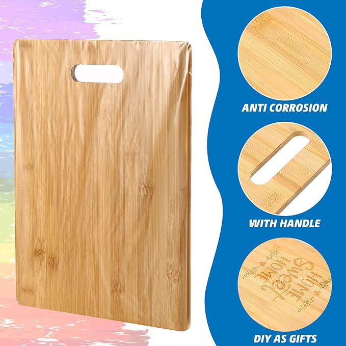 Vesici 18 Pack Bamboo/Wood Cutting Board with Handles Bulk Plain Blanks Laser Engraving Chopping Board for Customized Engraving Gifts Crafts Christmas Keepsakes(Bamboo,9.5''x13.5'')