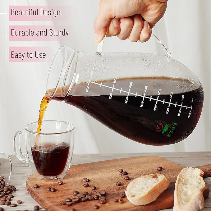 BTaT- Cold Brew Coffee Maker, Iced Coffee Maker, 2 Liter (2 Quart, 64 oz), Iced Tea Maker, Cold Brew Maker, Tea Pitcher, Coffee Accessories, Iced Tea Pitcher, Cold Brew System, Cold Brew Pitcher