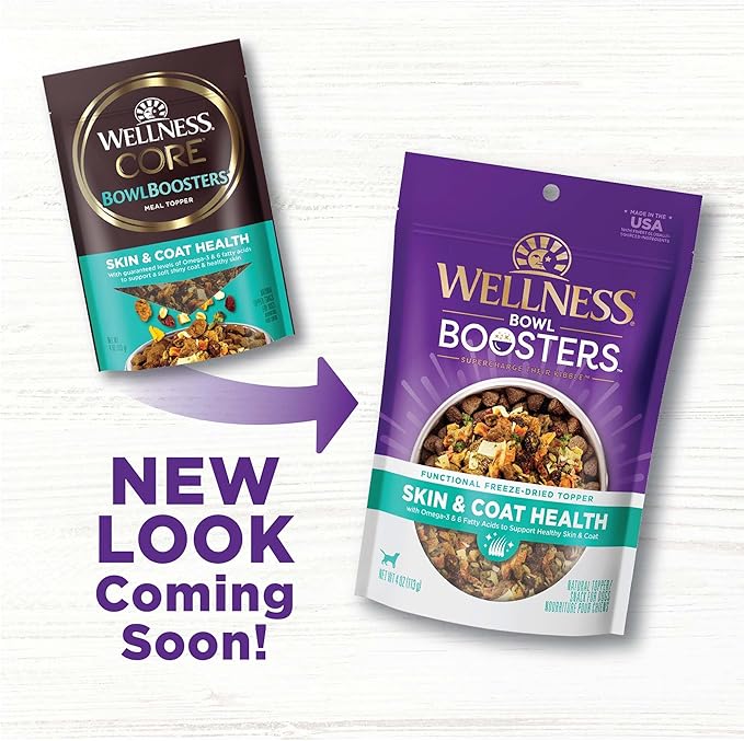 Wellness Bowl Boosters, Dog Food Topper for Small, Medium, & Large Breeds, Grain Free, Natural, Freeze Dried, Skin & Coat Health Chicken, 4 Ounce Bag (Pack of 1)