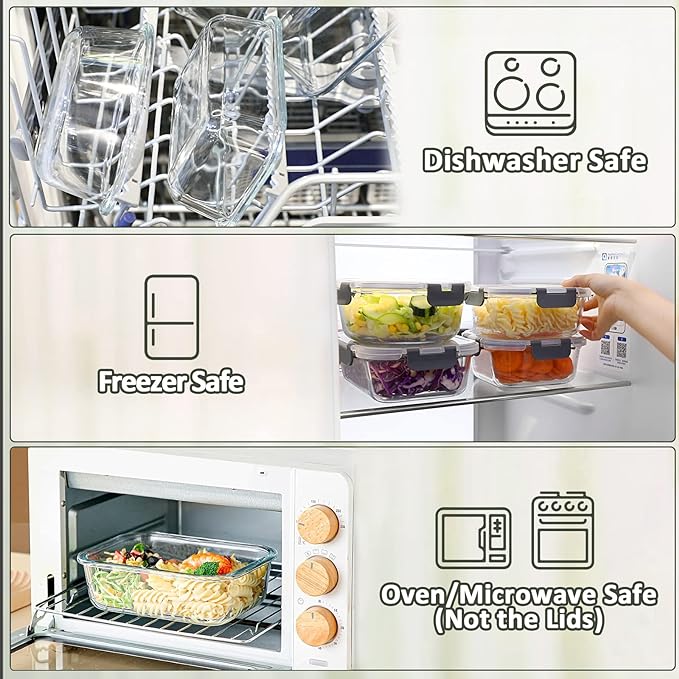 [5-Packs, 30 Oz] Glass Meal Prep Containers with Snap Locking Lids Glass Food Containers,Airtight Lunch Container,Microwave, Oven, Freezer and Dishwasher