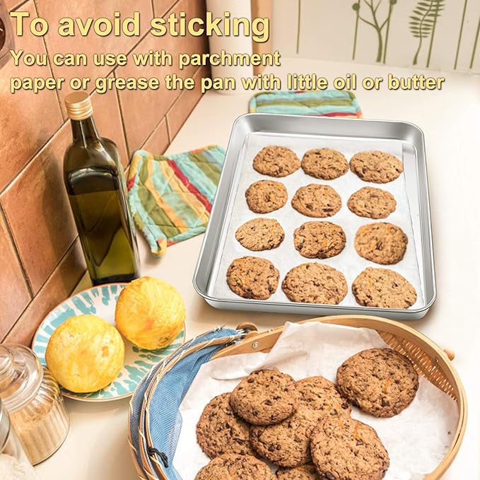 P&P CHEF 16 Inch Baking Cookie Sheet, Oven Pan Tray Stainless Steel Sheet Pan for Kitchen, Oven Bakeware for Multi Uses, Shiny Look & Dishwasher Safe, Healthy & Heavy Duty, 1Pc