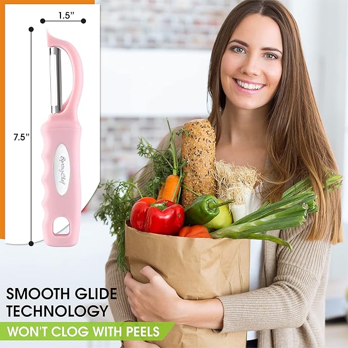 Spring Chef Premium Swivel Vegetable Peeler, Soft Grip Handle and Ultra Sharp Stainless Steel Blades - Perfect Kitchen Peeler For Veggie, Fruit, Potato, Carrot, Apple - Pink Lemonade - Set of 2