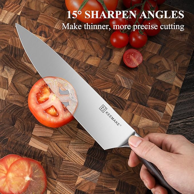 KEEMAKE Chef Knife 8 inch - Sharp Kitchen Knife High Carbon Stainless Steel Blade, Gyuto Knife Ergonomic Wood Handle, Professional Chef’s Knife for Home Kitchen and restaurant