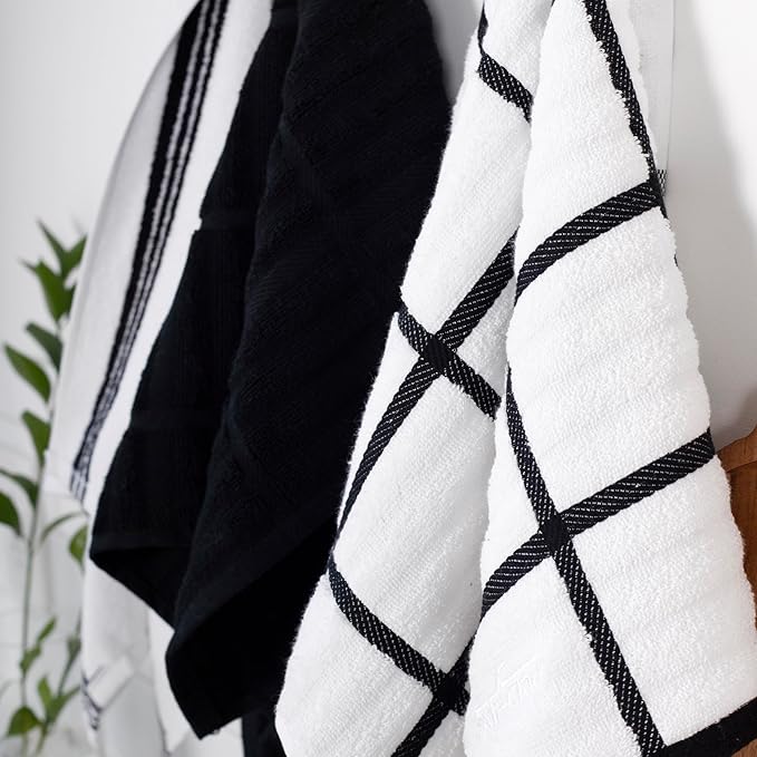 All-Clad Solid & Coordinate Kitchen Towels: Highly Absorbent, Super Soft Long Lasting 100% Cotton, 17" x 30" Tea Towels for Cleaning & Drying Dishes, Pans, Glassware, Countertops, 4-Pack, Black