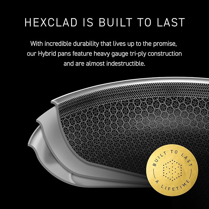 HexClad Hybrid Nonstick 8-Quart Stockpot with Tempered Glass Lid, Stay-Cool Handles, Dishwasher-Friendly, Oven-Safe Up to 900°F, Induction Ready, Compatible with All Cooktops