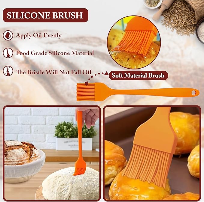 Banneton Bread Proofing Baskets - 2 Pcs 9 Inch Round Bread Proofing Baskets with liner, Plastic Scraper & Oil Brush | Ideal Gift for Bakers