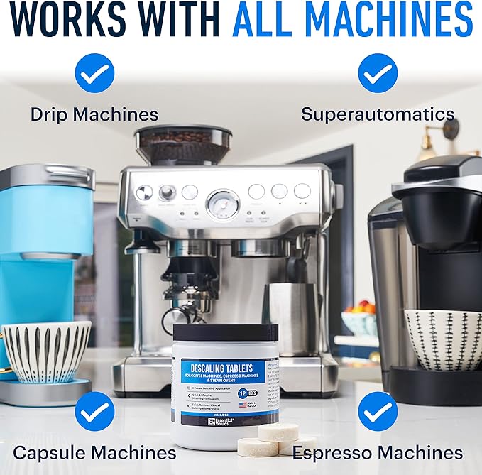 Essential Values Descaling Tablets (24 Count/Up To 24 Uses) For Jura, Miele, Bosch, Tassimo Espresso Machines and Miele Steam Ovens
