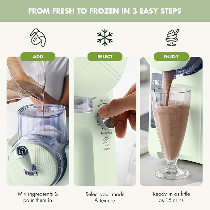 GreenPan Frost Ice Cream Machine & Frozen Drink Maker, Soft Serve, Slushie, Sorbet, Milkshakes & Cocktails, No Freezer Needed, 7 Textures, Quiet & Rapid, Easy Clean, Family Size, Pistachio Sage