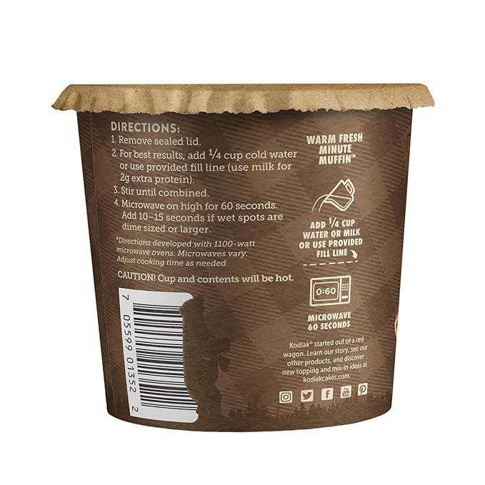 Kodiak Cakes Minute Muffins, Chocolate Chip, 2.36 Ounce (Pack of 12)