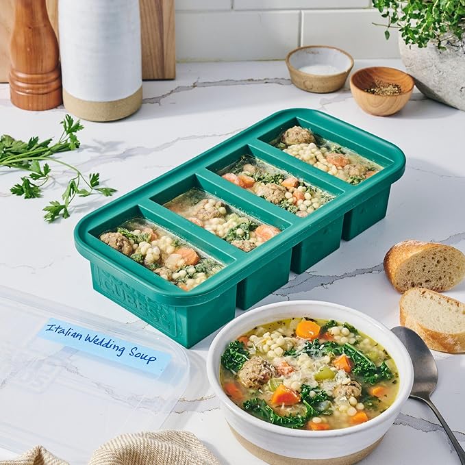 Souper Cubes 1 Cup Silicone Freezer Molds - Soup Cubes Perfect for Freezing Broth, Rice, Leftovers and More - Silicone Freezer Trays with Lids for Meal Prep - Kale - 1-Pack