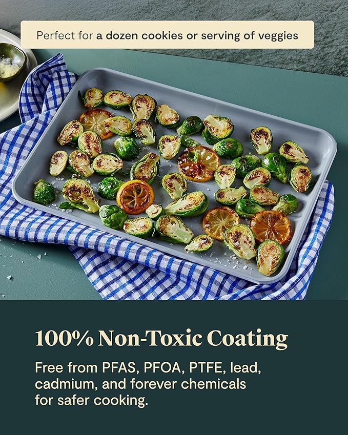 Caraway Non-Stick Ceramic Medium Baking Sheet - Naturally Slick Ceramic Coating - Non-Toxic, PTFE & PFOA Free - Perfect for Baking, Roasting, and More - Medium (15" x 10") - Cream