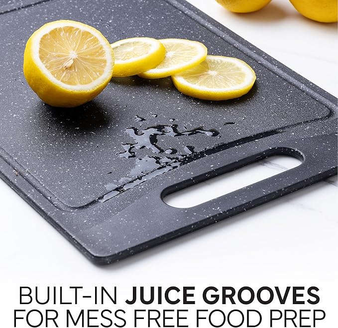 COOK WITH COLOR Non-Slip Cutting Board Set – Kitchen Essentials with Easy Grip Handle for Meat, Veggies, and Fruits, 4 Cutting Boards, Black