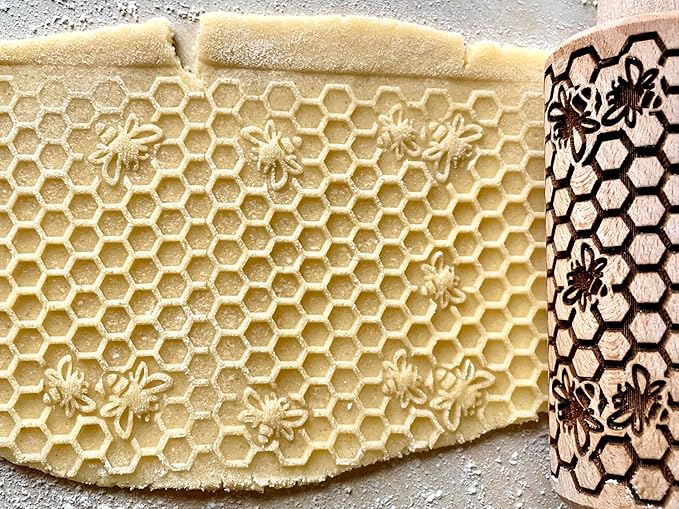 WILD 3 mini Embossed Rolling Pin Set with Bees, Meadow and Forest Patterns by Algis Crafts for Cookies and Pottery by Algis Crafts