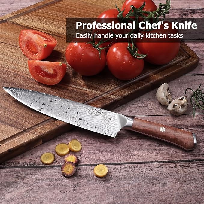 YOTSUBA Chef Knife-8 Inch Japanese Gyuto Kitchen Knife Chef’s Knife German High Carbon Stainless Steel Ergonomic Handle Essentials Sharp Gifts for Mom&Dad With Premium Gift Box