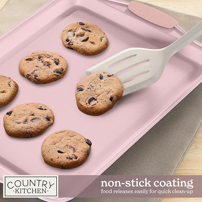 Country Kitchen Nonstick Stackable Bakeware Set - Heavy Duty, Durable, Easy Release Baking Set, Pink, 4 Pcs