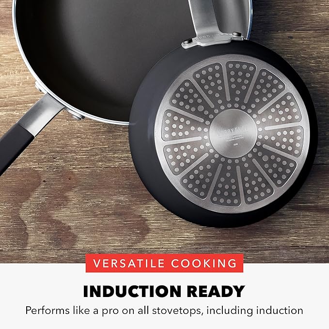 GreenPan x Bobby Flay 8" Nonstick Frying Pan Skillet, PFAS-Free Diamond Ceramic, Induction Suitable, Stay-Cool Silicone Handle, Easy Clean Dishwasher & Oven Safe, Egg & Omelet Pan, Black