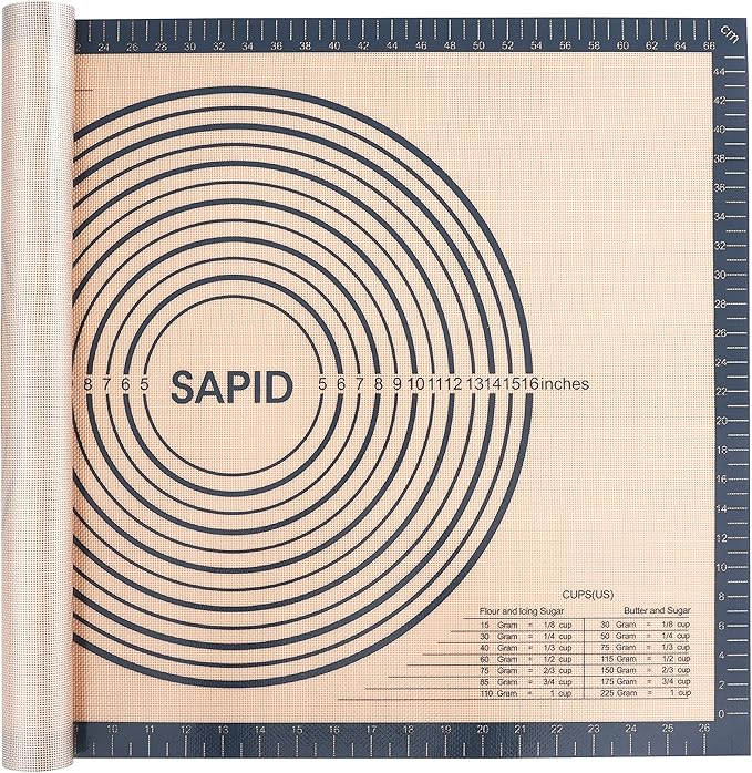 Sapid Extra Thick Silicone Pastry Mat Non-slip with Measurements for Non-stick Silicone Baking Mat Extra Large, Dough Rolling, Pie Crust, Kneading Mats, Countertop, Placement Mats (20" x 28",Gray)