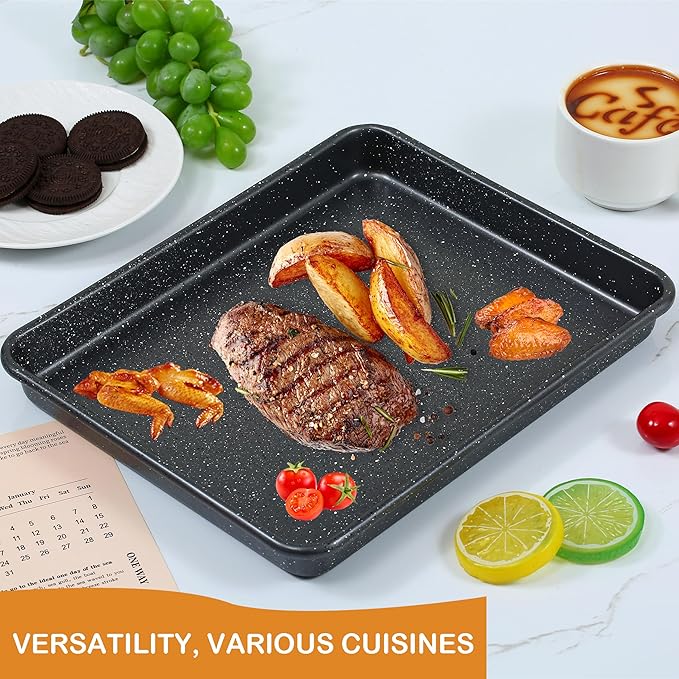 11 Inch Nonstick Baking Sheets Set of 2, Carbon Steel Cookie Sheets for Baking, Heavy Duty & Stackable Baking Pans for Oven, Non Toxic & Easy Clean, 11x9 Inch Baking Trays