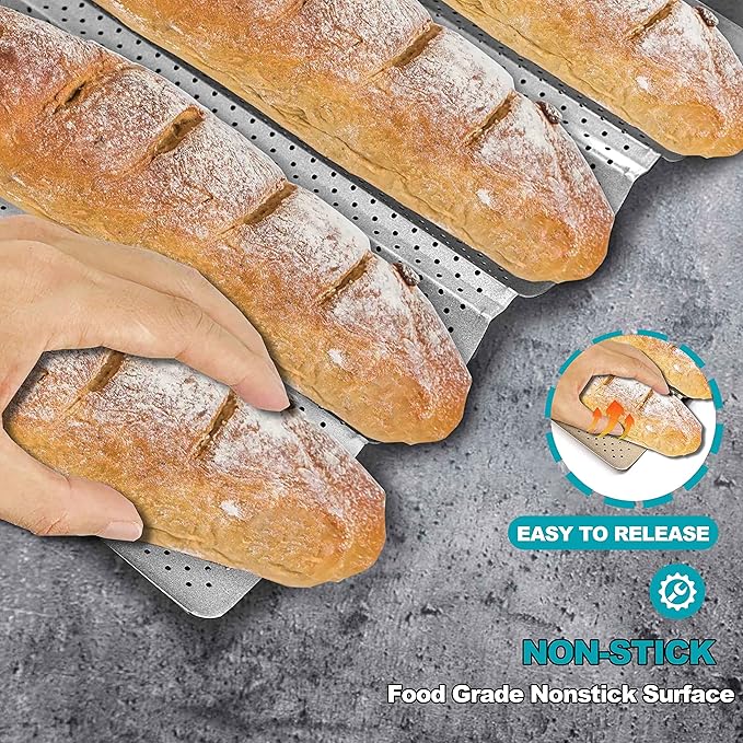 Anaeat Nonstick Perforated French Bread Baking Pan, 15"X 13" Premium Toast Mold, Silver