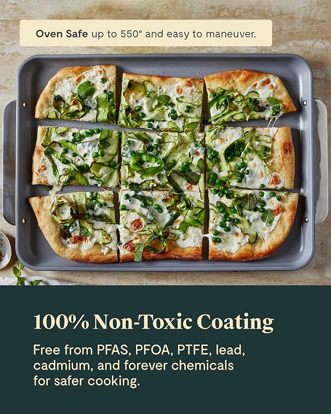 Caraway Non-Stick Ceramic Baking Sheet Trio - Naturally Slick Ceramic Coating - Non-Toxic, PTFE & PFOA Free - 18 x 13" Large, 15 x 10" Medium, & 9" x 13" Small - Marigold
