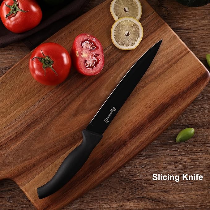 ROMANTICIST Kitchen Knife Sets, 10PCS High Carbon Stainless Steel Knife Sets with Block, Black Knife Block Set, Knives Set for Kitchen with Anti-slip Handle, Exquisite Knives Set New Home Essentials