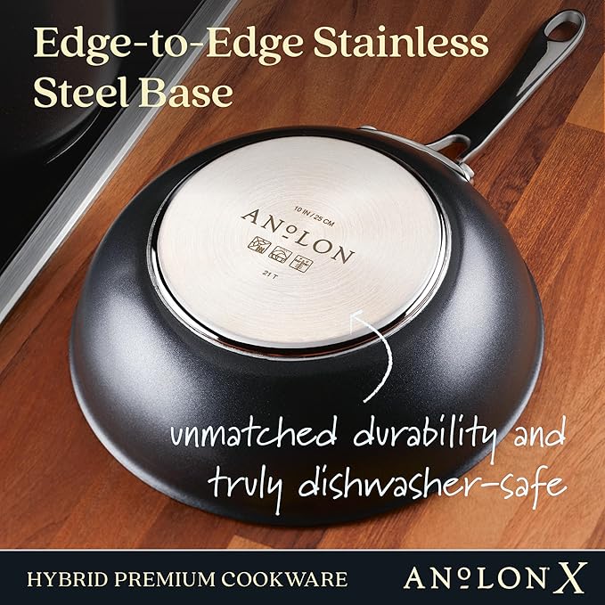 Anolon X Hybrid Nonstick Induction Stir Fry Wok Pan Cookware with Lid, Dishwasher Safe, Compatible with All Stovetops, 10 Inch - Charcoal Gray