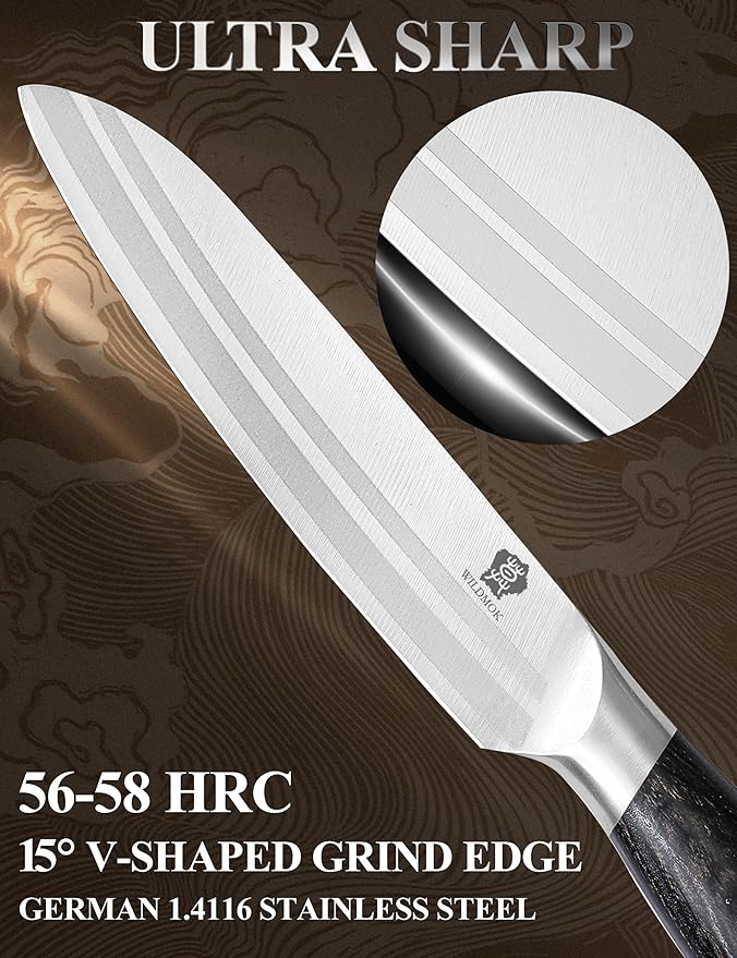 WILDMOK 5 Inch Utility Knife, Ultra Sharp Small Kitchen Knives, Fruit and Vegetable Cutting Knife - German Steel & Ergonomic Handle, Gift Box