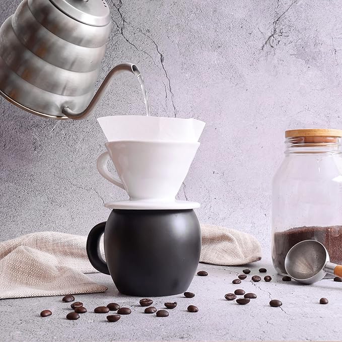 Pour Over Coffee Dripper - Ceramic Slow Brewing Accessories for Home, Cafe, Restaurants - Easy Manual Brew Maker Gift - Extra Small - White, 1 Cup