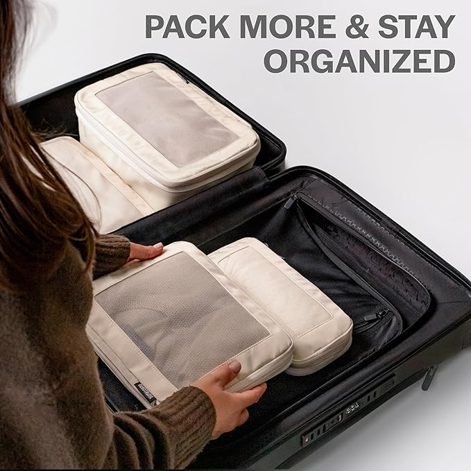 Aerotrunk Compression Packing Cubes for Travel - Luggage Organizer Bags - Double Zipper Packing Cubes for Suitcases (4-Pack, Dark Blue)