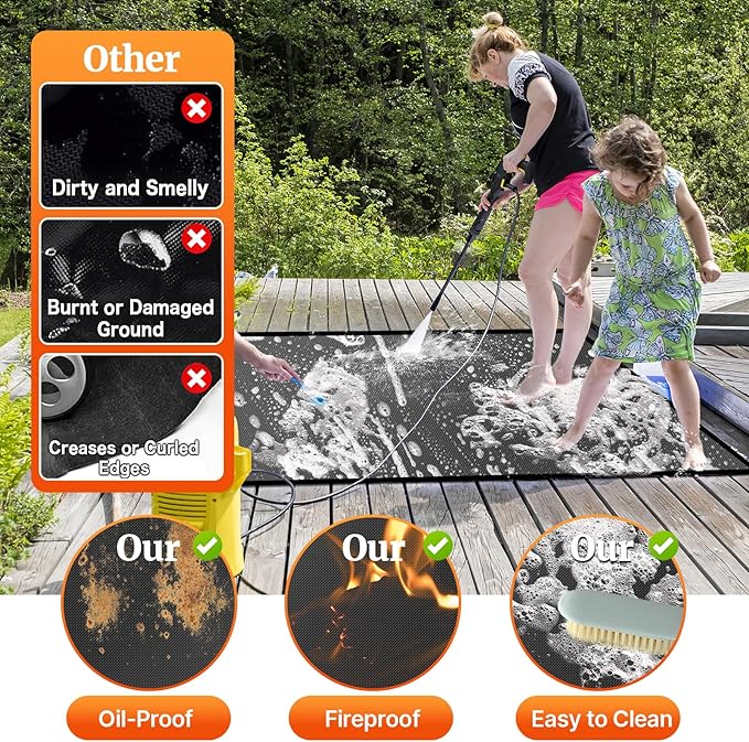 60 ×40 inches Under Grill Mats for Outdoor Grill/ Double-Sided Fire Pit Mat Fireplace Mat, Fireproof Deck and Patio Protector Mat, BBQ Mat for Under BBQ Waterproof Oil-Proof Grill Floor Pads Grill Mat